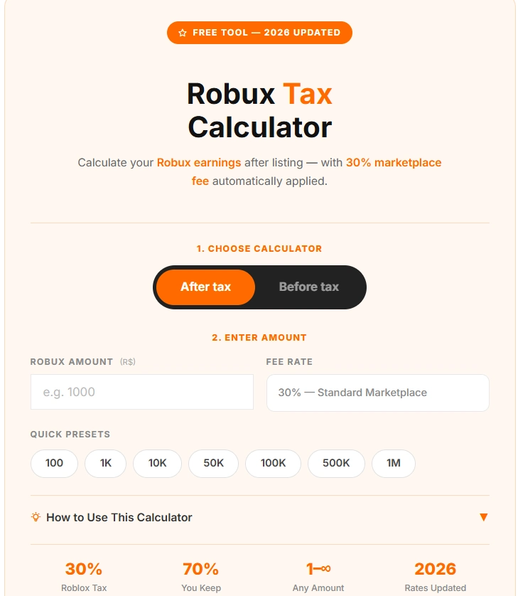 Robux Tax
Calculator